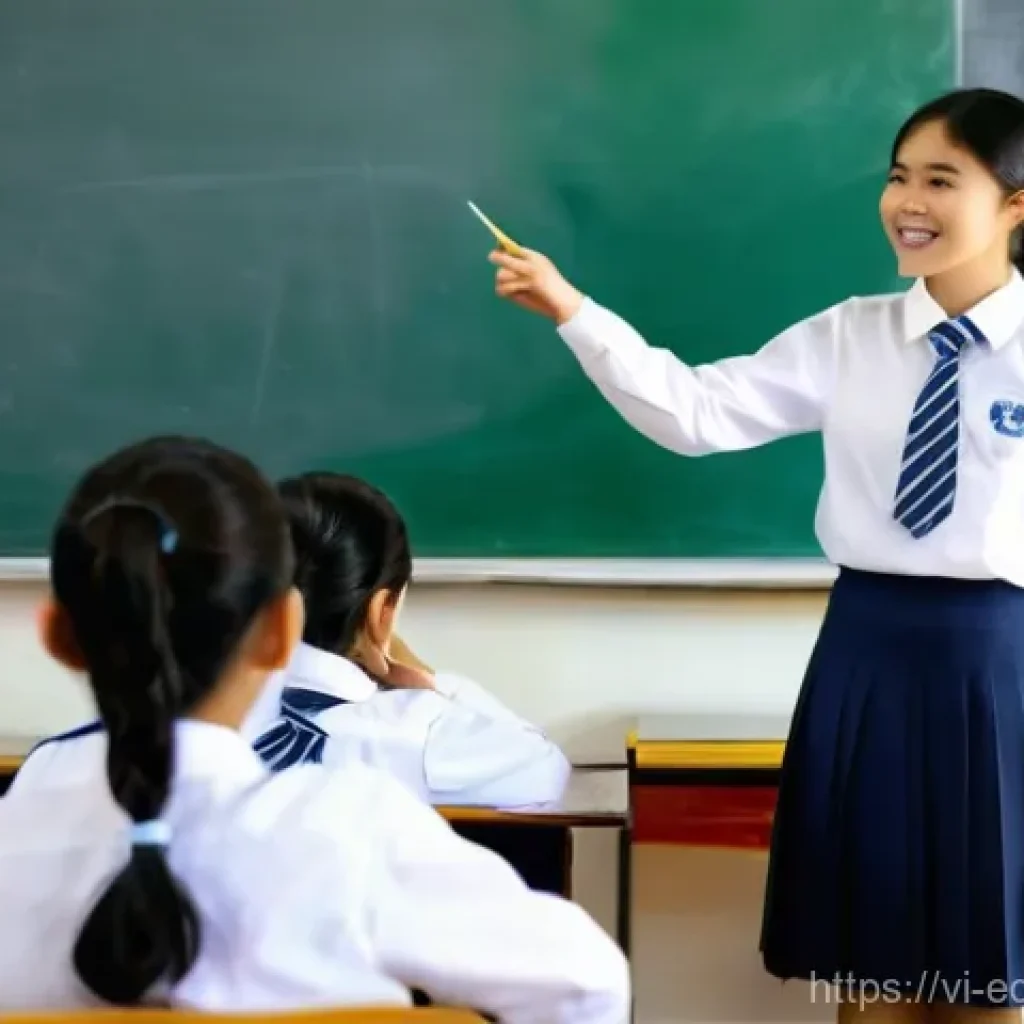 학생의 자율성을 존중한 파트너십 - "A brightly lit, modern classroom in a Vietnamese middle school. A diverse group of Vietnamese stude...