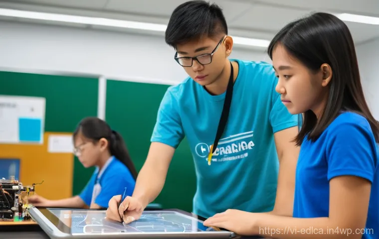학생의 자율성을 존중한 파트너십 - "A brightly lit, modern classroom in a Vietnamese middle school. A diverse group of Vietnamese stude...