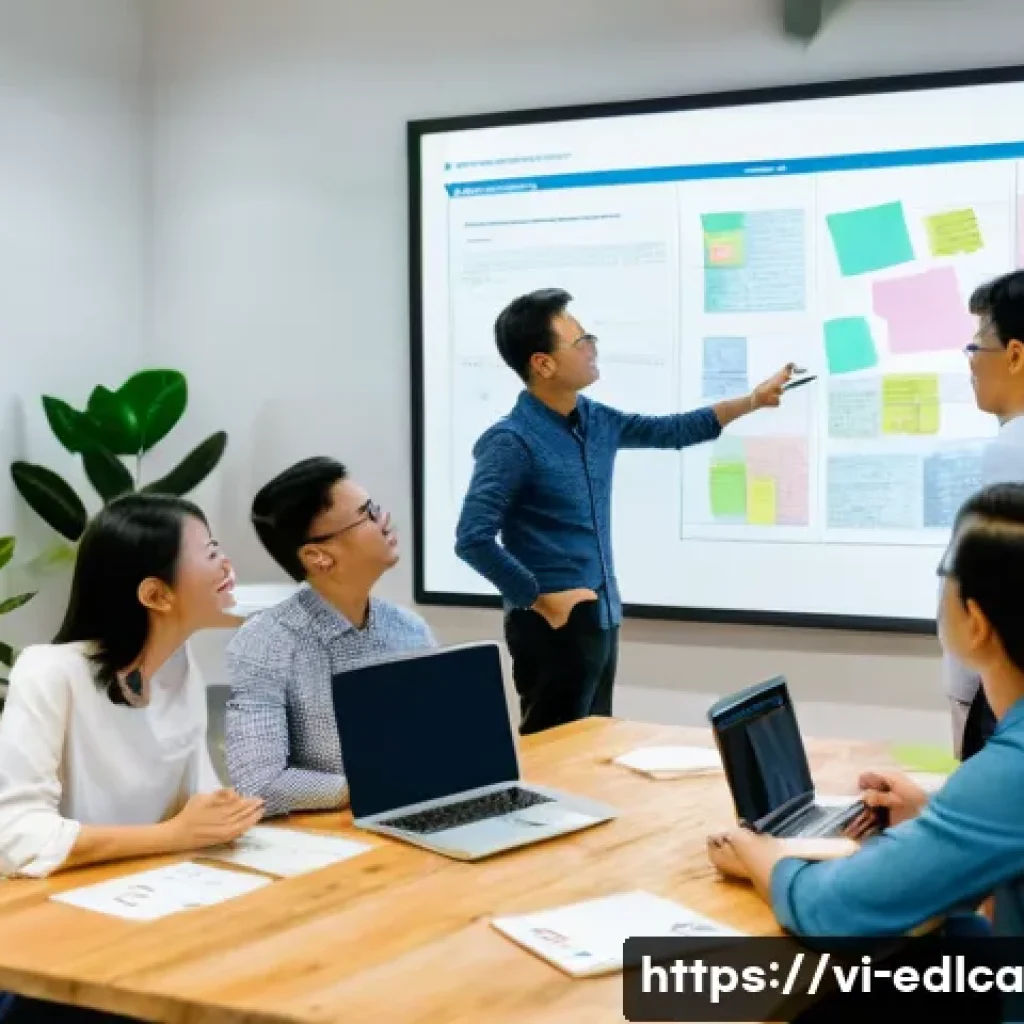 파트너십 구축을 위한 워크숍 기획 - **Prompt:** A vibrant, dynamic workshop in a modern, naturally lit co-working space in Ho Chi Minh C...