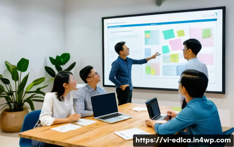 파트너십 구축을 위한 워크숍 기획 - **Prompt:** A vibrant, dynamic workshop in a modern, naturally lit co-working space in Ho Chi Minh C...