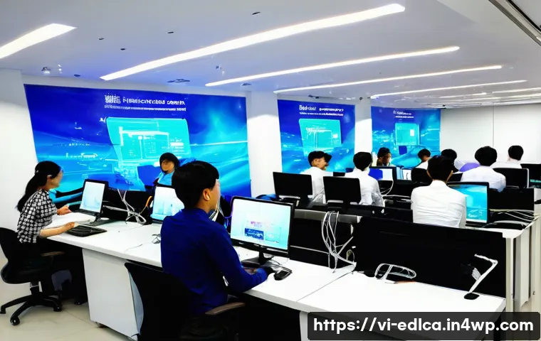 교육적 파트너십 사례 연구 - **Prompt for University-Enterprise Collaboration in Tech Innovation:**
"A bustling, brightly lit...