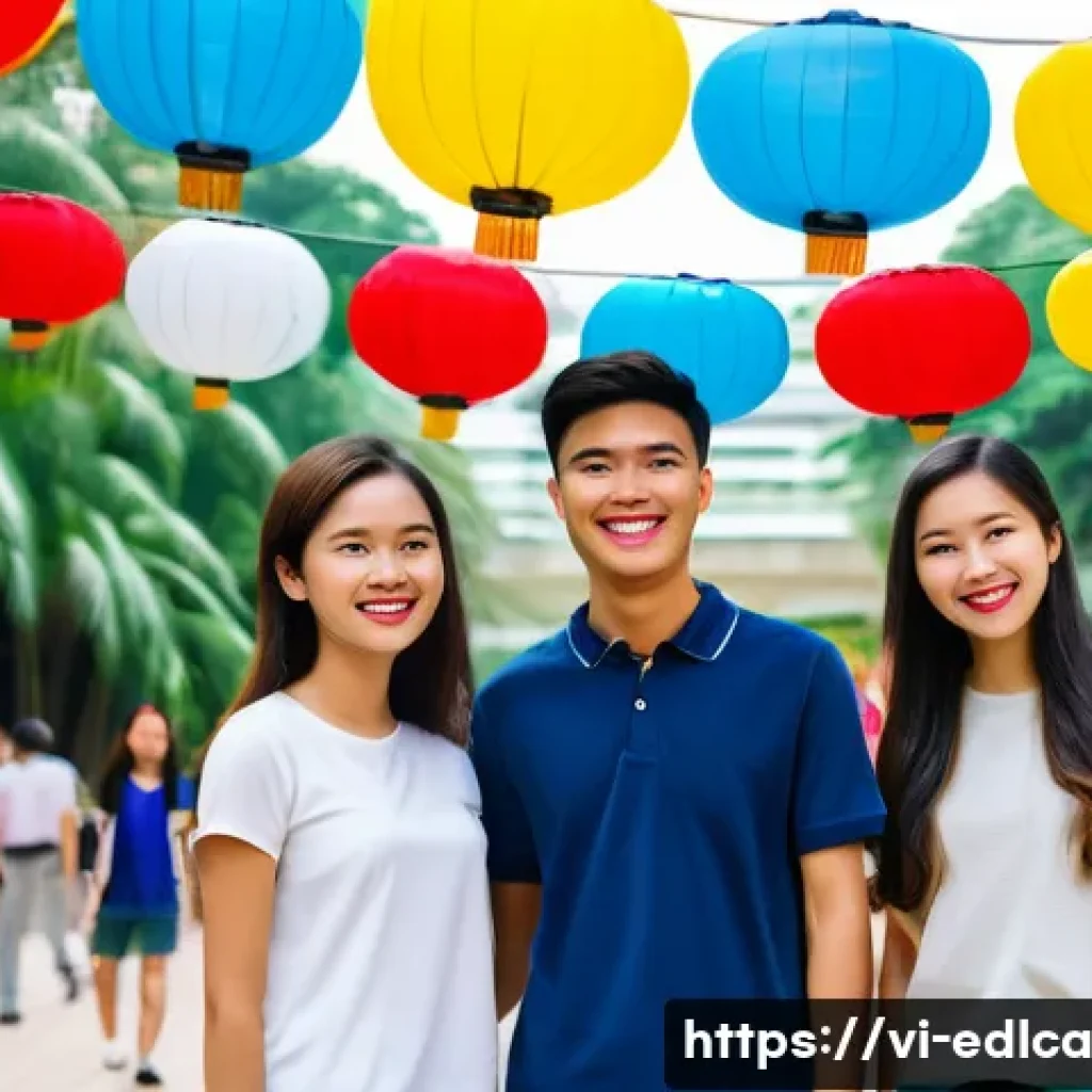 교육 기관 간의 파트너십 협력 방안 - A vibrant multicultural student exchange event in Vietnam featuring young Vietnamese and internation...