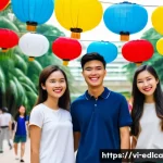 Home 20 교육 기관 간의 파트너십 협력 방안 - A vibrant multicultural student exchange event in Vietnam featuring young Vietnamese and internation...