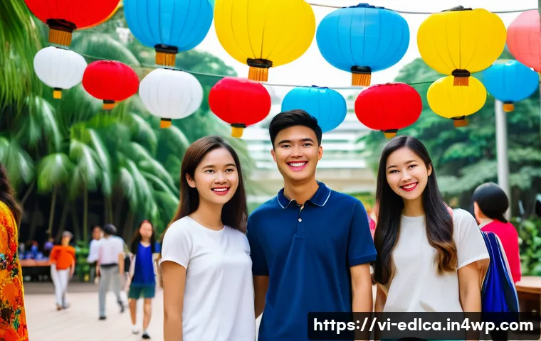교육 기관 간의 파트너십 협력 방안 - A vibrant multicultural student exchange event in Vietnam featuring young Vietnamese and internation...