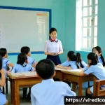 Home 19 학생 참여를 위한 파트너십 전략 - A warm and inviting classroom scene in a Vietnamese school setting where a young female teacher atte...
