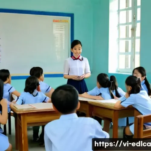 Home 31 학생 참여를 위한 파트너십 전략 - A warm and inviting classroom scene in a Vietnamese school setting where a young female teacher atte...
